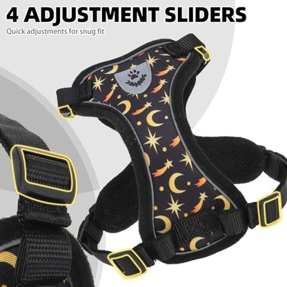 PUPTECK Cat Harness and Leash Set Escape Proof Reflective Cat Walking Harness Adjustable Soft Breathable Mesh Vest for Small Pets, Star&Moon, S - color: Black(Star&Moon), size: S (NECK 9.5"-11", CHEST 13"-16")