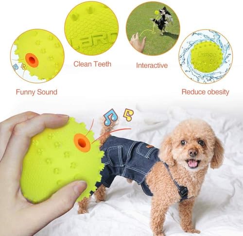 LaRoo Squeaky Dog Ball Toy, Durable Natural Rubber Squeaker Ball Floating Throwing Training, Teeth Cleaning Chew Toy for Pet Small Medium Large Dogs (6.5CM Green) - color: Green-6cm