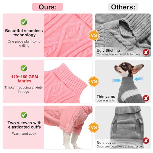 BEAUTYZOO Small Dog Sweater-Dog Sweatshirt Pullover Cable Knit Wear Classic Turtleneck Thick Cold Weather Clothes for Small Dogs,Medium Dogs,Pink Cable M (Back: 16",Chest: 21", Neck: 13") - color: Pink Cable, size: M (Back: 16", Chest: 21", Neck: 13")