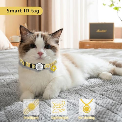 4 PCS Cute Flower Cat Collar with QR Code ID, 4-Pack Safety Breakaway Kitten Collars Set with Bell, Adjustable Gift for Cat Lovers - color: Pastoral style - 4 pack