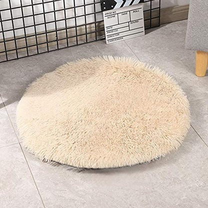 16 Inch Plush Dog Bed Mat Warm Fluffy Round Puppy Crate Pad with Anti-Slip Waterproof Bottom Soft Comfy Pet Kennel Mat for Small and Medium Dogs Sleeping(Khaki) - color: Khaki, size: 16 Inch