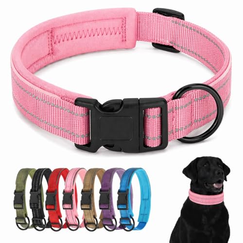 Extra Large Reflective Dog Collar with Quick Release Plastic Buckle Padded Nylon Waterproof Adjustable Comfortable for Girl German Shepherd Extra Large Dogs - color: Pink, size: XL：Width 1.18" Length 17.7-20.5"