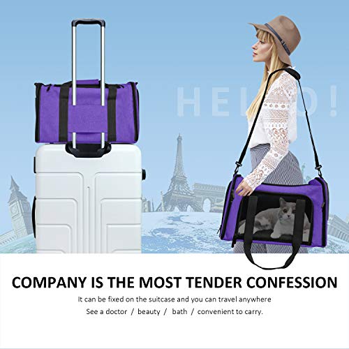 Henkelion Pet Carrier for Small Medium Cats Dogs Puppies up to 15 Lbs, Airline Approved Small Dog Carrier Soft Sided, Collapsible Travel Puppy Carrier - Purple - color: Purple, size: 17.0"L x 11.0"W x 11.0"H