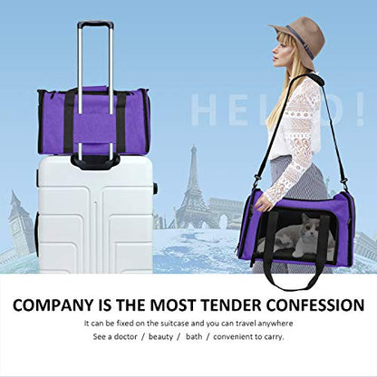 Henkelion Pet Carrier for Small Medium Cats Dogs Puppies up to 15 Lbs, Airline Approved Small Dog Carrier Soft Sided, Collapsible Travel Puppy Carrier - Purple - color: Purple, size: 17.0"L x 11.0"W x 11.0"H