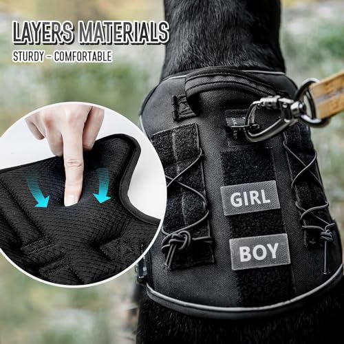 Tactical Dog Harness for Medium & Large Dogs, Black Adjustable No-Pull Control with Handle, Heavy Duty Reflective Vest - Size M - color: Black, size: Medium