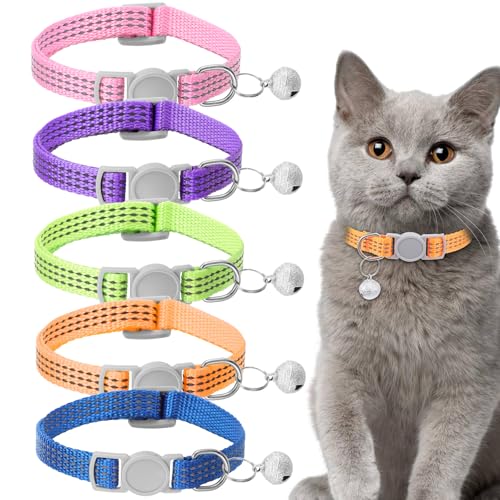 5 Pcs Breakaway Cat Collars, Reflective Cat Collar Small Cats Collar with Bells Adjustable Kitten Collars Pet Supplies 7.9" - 13" Inches 5 Bright Colors Reflective for Kitten Small Pets