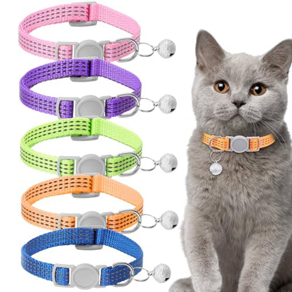 5 Pcs Breakaway Cat Collars, Reflective Cat Collar Small Cats Collar with Bells Adjustable Kitten Collars Pet Supplies 7.9" - 13" Inches 5 Bright Colors Reflective for Kitten Small Pets