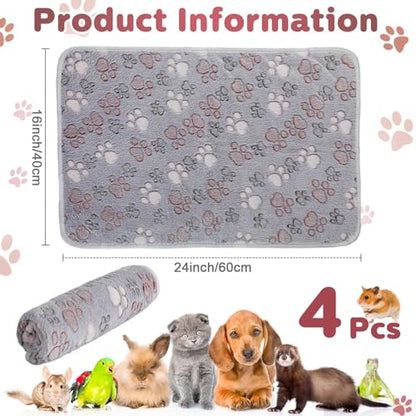Panelee 4 Pcs Waterproof Dog Puppy Pee Pads Soft Cat Blankets Dog Sleep Mat Absorbent Pet Blanket Paw Pattern Whelping Warm Fleece Puppy Potty Training Pads Reusable (Gray,24 x 16 Inch) - color: Gray