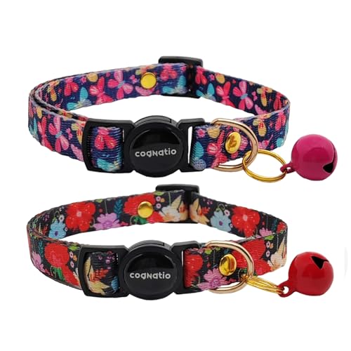 2 Pack Breakaway cat Collars with Bell,Safety Quick Release Pendant Cute Kitten Collar,Adjustable 20-30cm (Red+Rose, 20-30cm) - color: Red+Rose