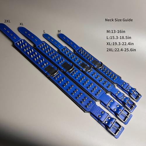 Luxury Leather Spike Dog Collar, Double-Layer Soft Cowhide, Punk Style for Medium and Large Dogs, Pit Bulls, Rowena (Blue,M-Neck 33-41cm) - color: Blue, size: M-neck 33-41cm