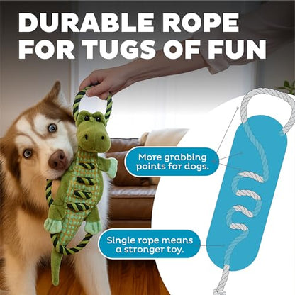 Outward Hound by Charming Pet Ropiez Rope Interactive Dog Tug Toy for Tugging Squeaky Fun, Gator, Green - color: Ropiez Gator