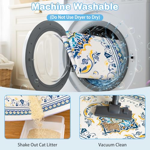 Washable Cat Litter Mat 48"x36" 2Pack with Non-Slip Bottom Waterproof Litter Box Mat Easy to Clean Litter Trapping Mat for Kitty - color: Blue&White, size: 48"x36"-2 Pack