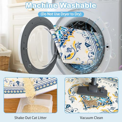 Washable Cat Litter Mat 48"x36" 2Pack with Non-Slip Bottom Waterproof Litter Box Mat Easy to Clean Litter Trapping Mat for Kitty - color: Blue&White, size: 48"x36"-2 Pack
