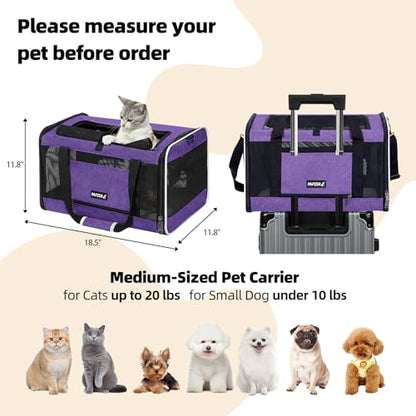 Cat Carrier Soft-Sided Travel Bag for Medium to Large Cats Over 15lbs, Small Dog Carrier Crate Top Entry Breathable Mesh Puppy 12 Pounds, Pet Rabbit Carrying Cage Kennel Collapsible Purple - color: Purple