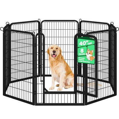 Yaheetech Dog Playpen, 40 Inch 8 Panels Heavy Duty Metal Pet Fence for Indoor Puppy Exercise Pen for RV Camping/Yard/Garden, Black - size: 40"