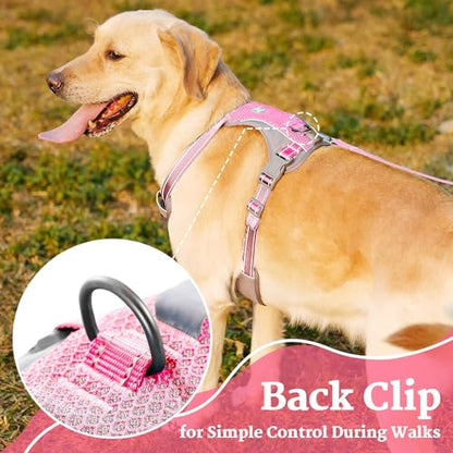 Huntboo No-Pull Dog Harness, Fully Reflective Vest with 2 Leash Clips, No-Choke, Adjustable, Breathable & Durable for Small, Medium & Large Dogs Walking, Training, Running (Pink, XS) - color: Pink, size: X-Small(Pack of 1)