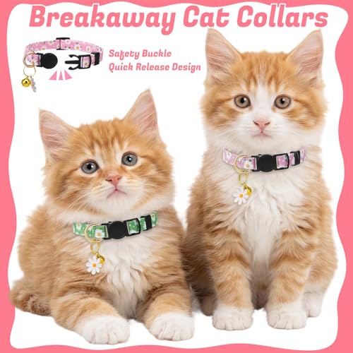 18 Pcs Breakaway Cat Collars with Bells Flower Pendants Adjustable Floral Cat Collars Safety Kitten Collar with Bell for Girl Boy Cats - color: Floral