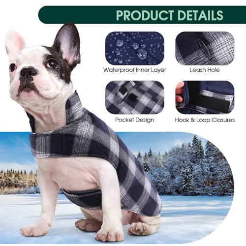Kuoser Dog Winter Coat, Reversible Dog Jacket, Warm Doggie Coat British Style Puppy Cold Weather Vest, Windproof Pet Clothes Vest for Small Dogs, Blue S - color: Blue, size: S (Chest Girth: 13.8-17.3'')