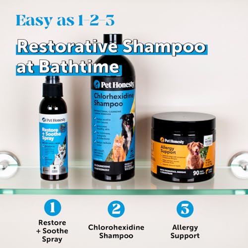 Pet Honesty Chlorhexidine Cat & Dog Seasonal Itch Relief Shampoo, for Allergies, Itching, Skin and Coat Supplement, Helps Shedding, Hot Spots, Deodorizing Dog Shampoo & Grooming Supplies,16oz