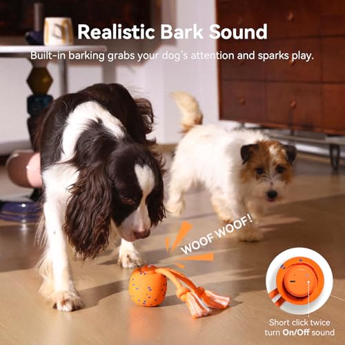 Cheerble Smart Interactive Dog Toy, Wicked Ball Rolly, Automatic Moving, Bouncing, Rotating, E-TPU Material, with Rope & Barks Sound Active Rolling Interactive Dog Ball for Medium and Large Dogs - color: Orange