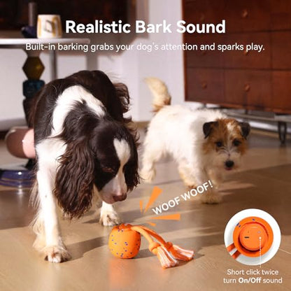 Cheerble Smart Interactive Dog Toy, Wicked Ball Rolly, Automatic Moving, Bouncing, Rotating, E-TPU Material, with Rope & Barks Sound Active Rolling Interactive Dog Ball for Medium and Large Dogs - color: Orange