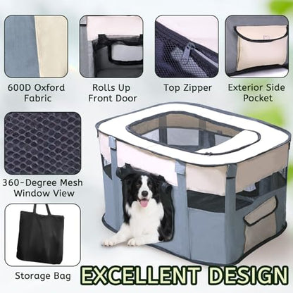 Dog Playpen Portable Cat Dog Playpen for Indoor & Outdoor Foldable Kennel Tent Crate,Water-Resistant Breathable Shade Cover, Dog Crate for Small Animals with Carrying Case - size: S(29" x 22" x 16")