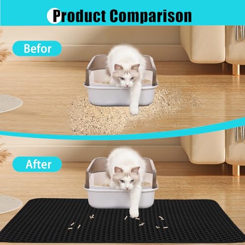 Cat Litter Mat, Kitty Litter Collector, Double Layered Honeycomb Design Waterproof, Anti Urine, Anti Slip, Easy to Clean, Limit Garbage (23"x14.5", Black) - color: Black, size: 23" x 14.5"