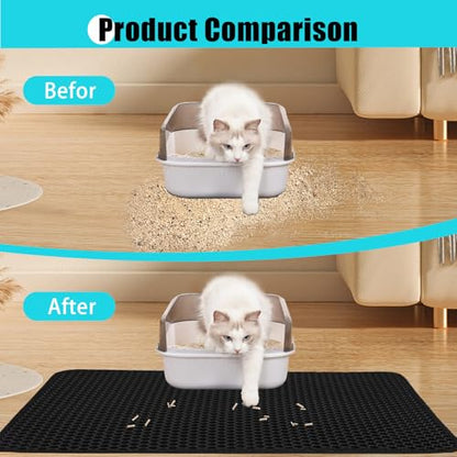 Cat Litter Mat, Kitty Litter Collector, Double Layered Honeycomb Design Waterproof, Anti Urine, Anti Slip, Easy to Clean, Limit Garbage (26"x46.5", Black) - color: Black, size: 26" x 46.5"