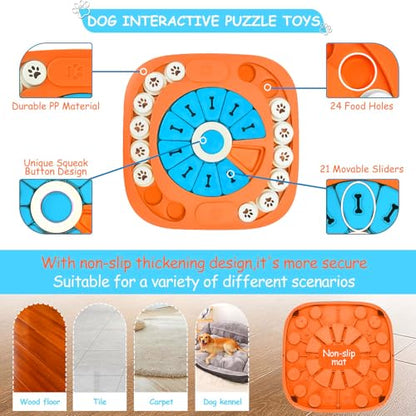 FOXMM Dog Puzzle Toys,Interactive Treat Puzzle Dog Toy for IQ Training & Mental Stimulating,Treat Puzzle Dispensing with Squeaky Design for Large Medium Small Smart Dogs - style: M-Level 3（Orange）