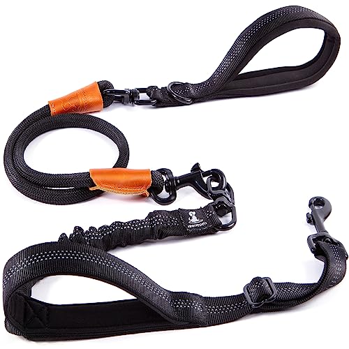 SparklyPets - Heavy Duty Bungee Rope Leash for Large and Medium Dogs - No Pull, Shock Absorber Long Dog Training Lead - No Slip Reflective Line for Outside (5.5 Ft Bungee Leash) - color: Adjustable premium Blue