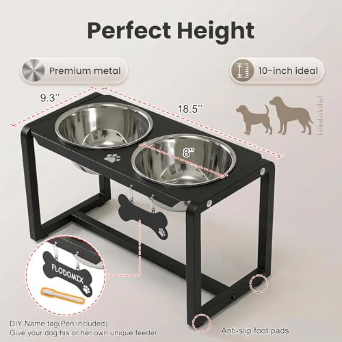 Metal Elevated Dog Bowls, Raised Dog Bowls for Medium/Large Sized Dogs with 2 Thick 58oz Stainless Steel Food Bowls, 10'' Tall Dog Bowl Stand Protect Neck & Joints - size: 10" | M/L Dogs | 2×58oz Bowls