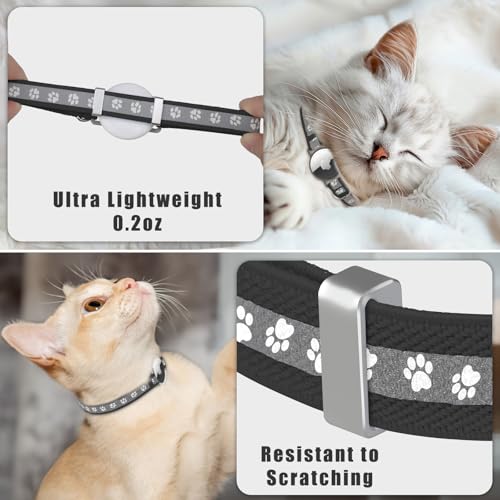 Cat Collar Apple AirTag-Compatible - Cat Paw Print Design, Durable Elastic Band with Reflective Strips and Bell, Infinitely Adjustable Collar for Small to Medium Pets, Black.