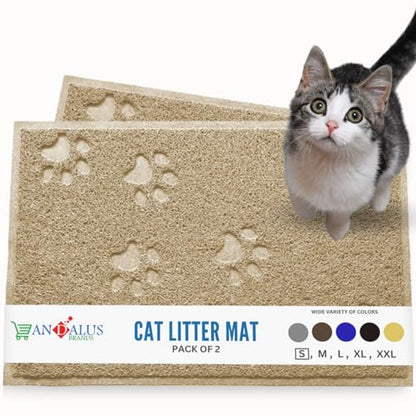 Andalus Small Cat Litter Mat, Pack of 2 - Waterproof, Non-Slip & Easy to Clean Cat Litter Box Mat for Extra Efficient Pet Litter-Trapping, Beige (15.75” X 11.75”) - color: Beige