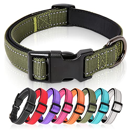 HEELE Dog Collar, Reflective Dog Collar, Soft Neoprene Padded Breathable Nylon Pet Collar Adjustable for Small Dogs, Army Green, S(10.23-14.96") - color: Army Green, size: Small (10.23-14.96")