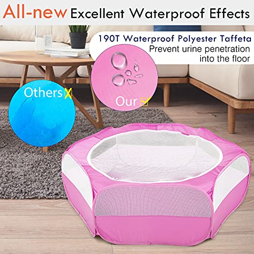 Pawaboo Small Animals Playpen, Waterproof Small Pet Cage Tent with Zippered Cover, Portable Outdoor Yard Fence with 3 Metal Rod for Chick/Kitten/Puppy/Guinea Pig/Rabbits/Hamster/Chinchillas,Magenta - color: B-Magenta