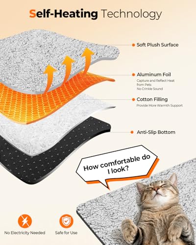 Self Warming Pet Pad, Super Soft Thermal Dog Crate Bed Pad for Crate, Sofa, Floor Washable Anti-Slip Self Warming Kennel Mat for Indoor Outdoor Dogs and Cats (LightGray, M)