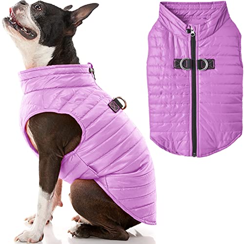Gooby Puffer Vest Dog Jacket - Purple, Small - Ultra Thin Wind Breaker with Dual D Ring Leash - Water Resistant Small Dog Sweater Coat - color: Purple, size: Small chest (15")
