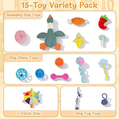 Puppy Play Gym with 15 Teething Toys, Indoor Jungle Gym with Puppy Toys to Keep Them Busy for Mental Stimulation, 23.2" Small Dog Play PVC Frame with Straps and Storage Bag