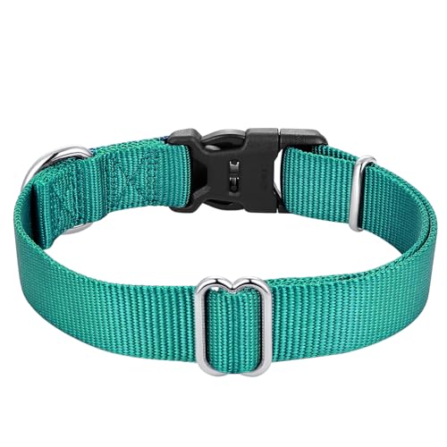 Mikivery Nylon Dog Collar with Quick Release Buckle Soft Adjustable Sturdy for Small Medium Large Dogs Teal,L - color: Teal, size: L：17.5"-25.5"