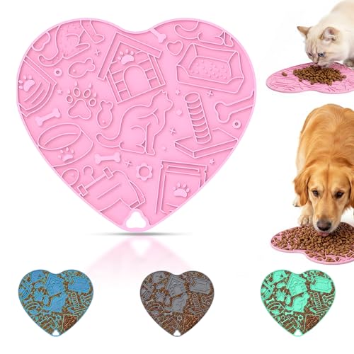 Cat & Dog Slow Feeder Puzzle Toy — Interactive Cat Puzzle Feeder Bowl, Dog Puzzle Feeder, Dog Lick Mat, Mental Stimulation Toy for Indoor Cats & Dogs, Anti-Gulp, Fun & Durable Heart Shape(Pink) - color: Cherry blossom pink