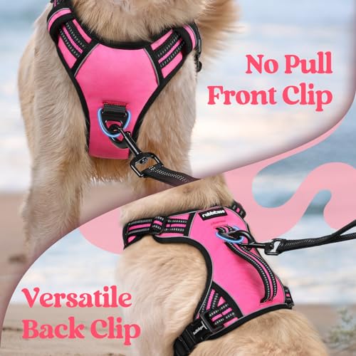 rabbitgoo Dog Harness Medium Sized, No Pull Pet Harness with Soft Padded Handle, Adjustable Reflective Vest with 3 Buckles, Easy Walking Harness with 2 Leash Clips, Pink, M - color: Pink, size: Medium