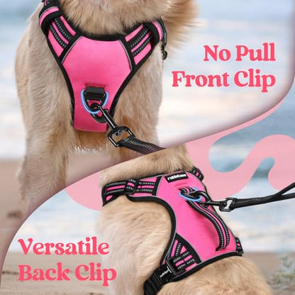 rabbitgoo Dog Harness Medium Sized, No Pull Pet Harness with Soft Padded Handle, Adjustable Reflective Vest with 3 Buckles, Easy Walking Harness with 2 Leash Clips, Pink, M - color: Pink, size: Medium