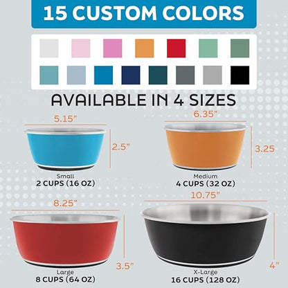 Master Pet Supply Stainless Steel Dog Bowls Set of 2 (64 Oz Each) with Non-Slip Rubber Base - Stainless Steel - Basic Dog Food Bowl Water & Food Bowls for Small Medium Large Dogs & Cats, Metal Dish - color: Stainless Steel, size: 8 Cups (64 oz) 2 Pack
