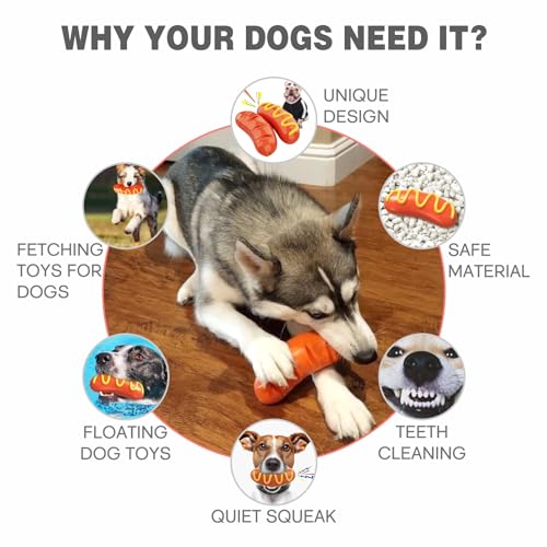 LiuMelinda Dog Chew Toys for Aggressive-Chewers - Indestructible Dog Toy for Aggressive Chewer，Tough Chew Toys for Dogs （Rubber） - color: 01-Red-Hotdog