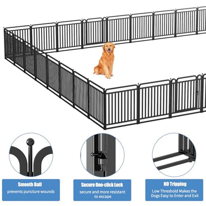 New Thickened Version Dog Playpen, 32 Inch Dog Fences for The Yard, Portable Outdoor Dog Playpen for Large/Medium/Small Dogs, Foldable Metal Dog Dlaypen, with Doors (16 Panels, 32 Inch)