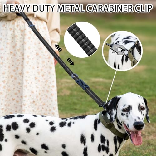 Heavy Duty Tactical Dog Leash, 4-6FT Shock Absorbing Bungee Lead with 2 Padded Handles, Metal Carabiner & Seatbelt Clip, Reflective No-Pull Leash for Medium/Large Dogs Black - color: Black