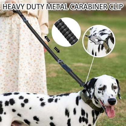 Heavy Duty Tactical Dog Leash, 4-6FT Shock Absorbing Bungee Lead with 2 Padded Handles, Metal Carabiner & Seatbelt Clip, Reflective No-Pull Leash for Medium/Large Dogs Black - color: Black