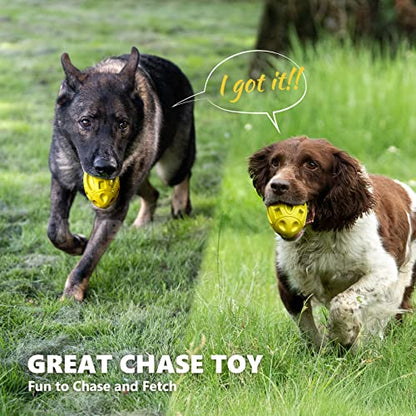 EASTBLUE Squeaky Dog Toys for Aggressive Chewers: Rubber Puppy Chew Ball with Squeaker, Almost Indestructible and Durable Pet Toy for Medium and Large Breed - color: Yellow