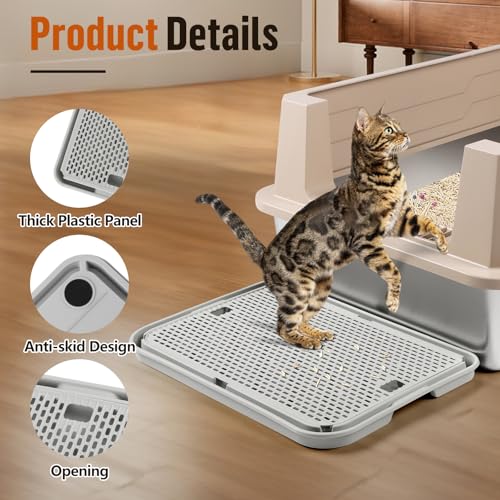 Large Cat Litter Box Step Mat, 16.5"x11.2" Cat Ramp Stairs, Cat Litter Catcher for Self-Cleaning Litter Box, Cats Pedal Step Stool Ideal for Kitten & Older Cats (Light Grey) - color: Light Grey Large