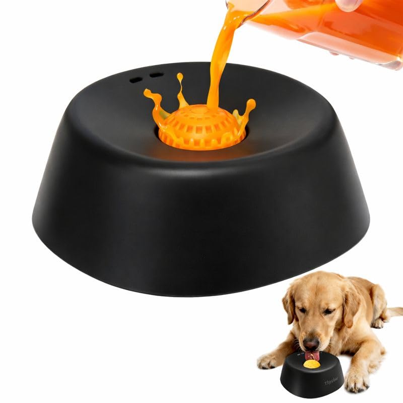 Slow Feeder Dog Bowls for Liquid Treat，Lick Sphere Bowl with Rolling Balls for Bone Broth & Yogurt, Non-Slip Interactive Slow Eating Toy, Small Medium Large Breeds (Black-1PC) - color: Black-1PC